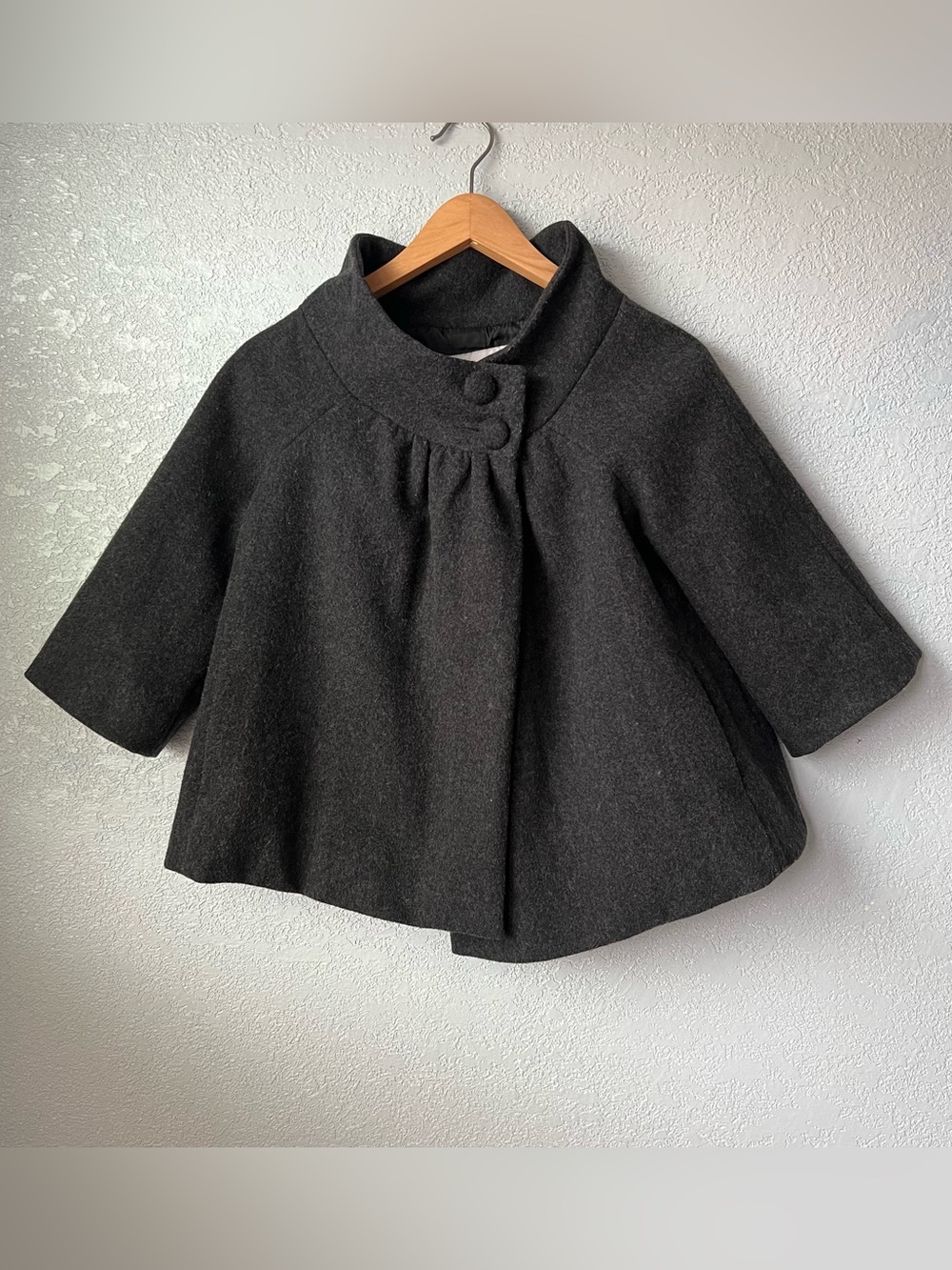 Old Navy Women’s Small Charcoal Gray Wool Blend Swing Coat 3/4 Sleeve Size S